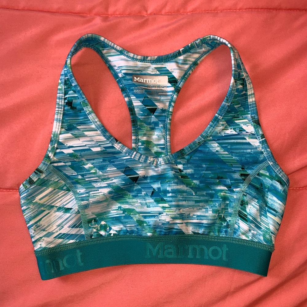 Marmot Blue and Green Racerback Sports Bra
